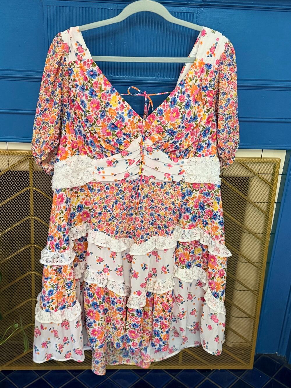 Arula Aderny Patchwork Floral Lace Mini Dress 2X
